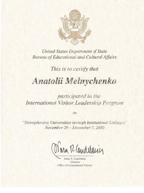 International Visitor Leadership Program “Strengthening Universities through Institutional Linkages” United States Department of State